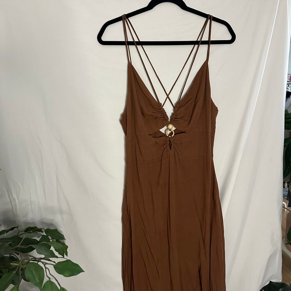 Zara Cut Out Strappy Maxi Dress Brown Size Large - Picture 7 of 7